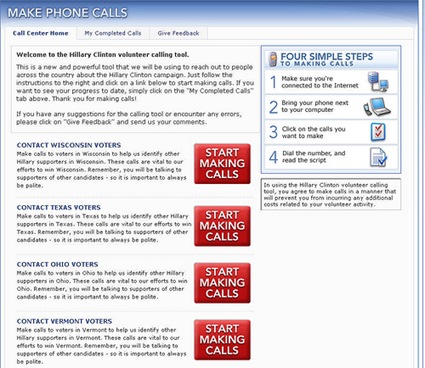 Hillary CLinton Call Tool Homepage