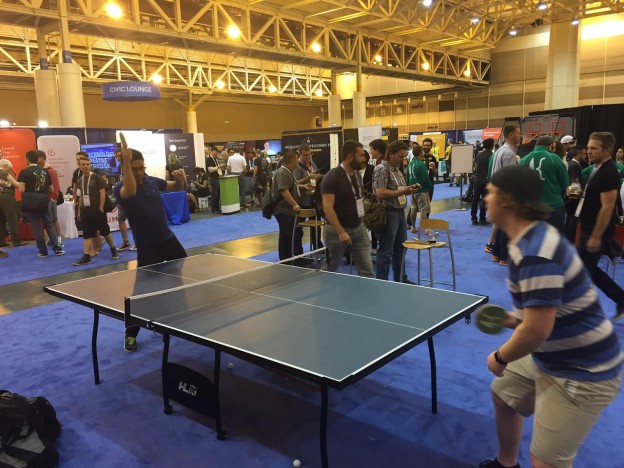 Drupalcon ping pong match in New Orleans.